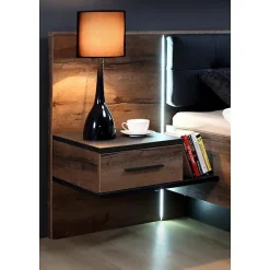 Meubletmoi Lit double 160 x 200 décor chêne foncé et noir avec LED - RIVIERA Online