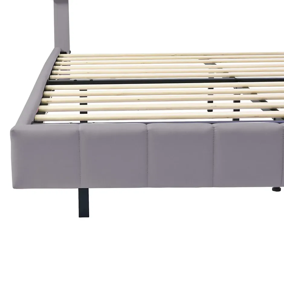 Generique Lit double 140 x 200cm avec sommier à lattes, Lit 140 x 200cm avec éclairage LED et USB, cadre de lit en lin, Gris Online