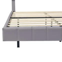 ProximaX Lit double 160 x 200cm avec sommier à lattes, Lit 160 x 200cm avec éclairage LED et USB, cadre de lit en lin, Gris Best