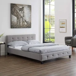 Nature Pro Lit Double 140 x190 cm Tissus Gris Moderne + Sommier Chambre Best