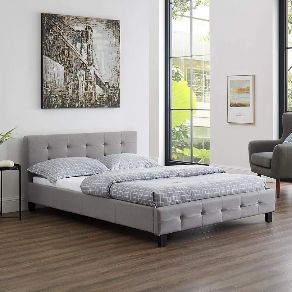 Nature Pro Lit Double 140 x190 cm Tissus Gris Moderne + Sommier Chambre Best