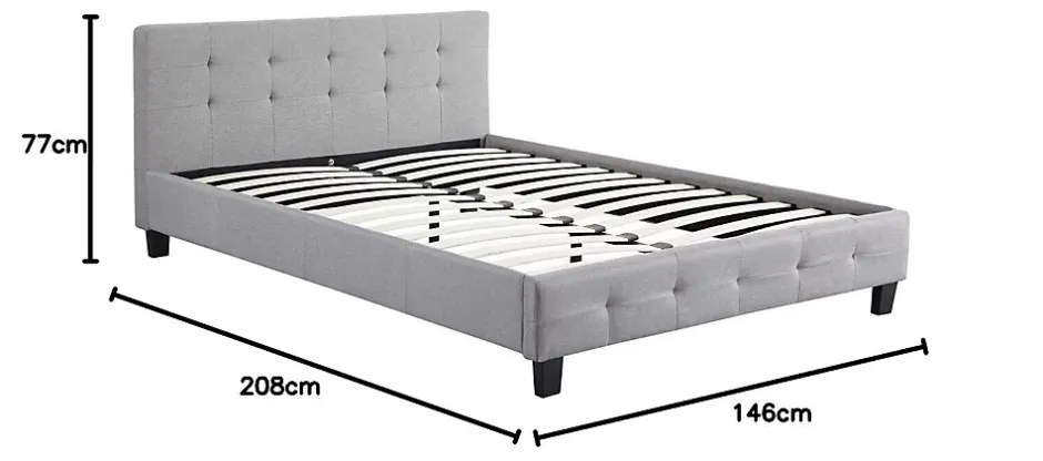 Nature Pro Lit Double 140 x190 cm Tissus Gris Moderne + Sommier Chambre Best
