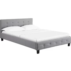 Nature Pro Lit Double 140 x190 cm Tissus Gris Moderne + Sommier Chambre Best
