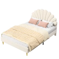 ProximaX Lit double 140 x 200,lit 140 x 200,lit rembourré,lit adulte avec tête de lit en forme de fleur,beige Online