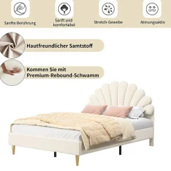 Generique Lit double 140 x 200,lit 140 x 200,lit rembourré,lit adulte avec tête de lit en forme de fleur,beige Hot
