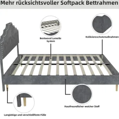 Okwish Lit Double Ado 140x200 cm - Lit Bas Capitonné, Sans Vérin et Sans Matelas, Moderne et Confortable, Tissu Gris Sale