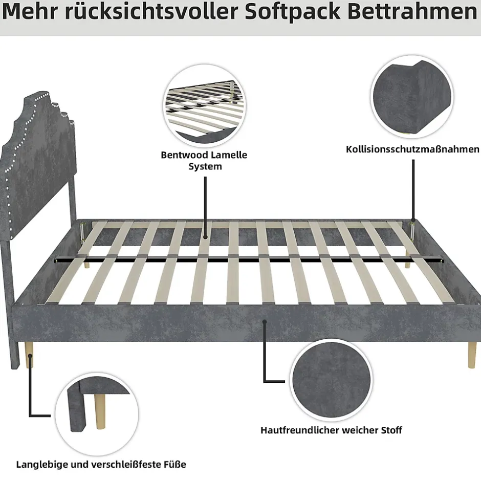 Okwish Lit Double Ado 140x200 cm - Lit Bas Capitonné, Sans Vérin et Sans Matelas, Moderne et Confortable, Tissu Gris Sale