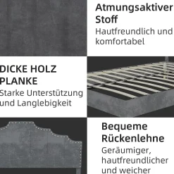 Okwish Lit Double Ado 140x200 cm - Lit Bas Capitonné, Sans Vérin et Sans Matelas, Moderne et Confortable, Tissu Gris Sale