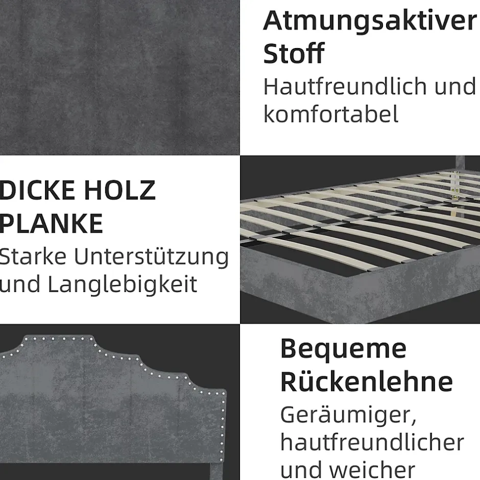 Okwish Lit Double Ado 140x200 cm - Lit Bas Capitonné, Sans Vérin et Sans Matelas, Moderne et Confortable, Tissu Gris Sale