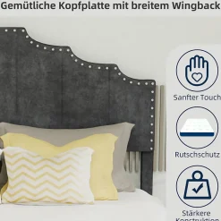 Okwish Lit Double Ado 140x200 cm - Lit Bas Capitonné, Sans Vérin et Sans Matelas, Moderne et Confortable, Tissu Gris Sale