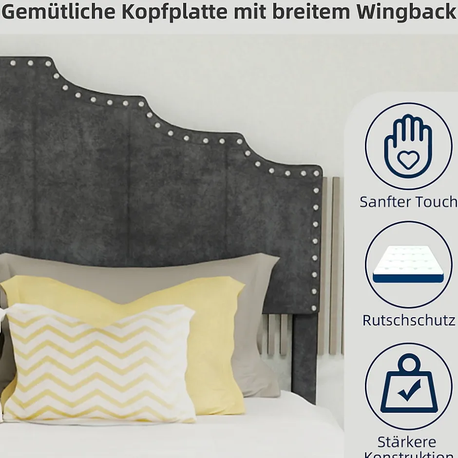 Okwish Lit Double Ado 140x200 cm - Lit Bas Capitonné, Sans Vérin et Sans Matelas, Moderne et Confortable, Tissu Gris Sale