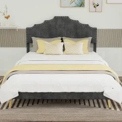 Okwish Lit Double Ado 140x200 cm - Lit Bas Capitonné, Sans Vérin et Sans Matelas, Moderne et Confortable, Tissu Gris Sale