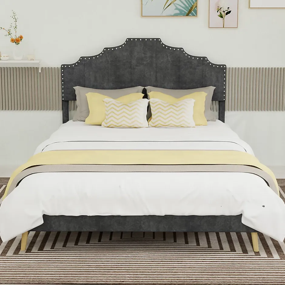 Okwish Lit Double Ado 140x200 cm - Lit Bas Capitonné, Sans Vérin et Sans Matelas, Moderne et Confortable, Tissu Gris Sale