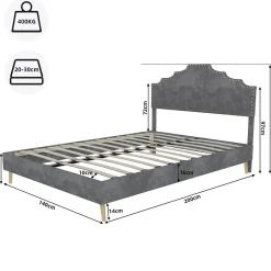 Okwish Lit Double Ado 140x200 cm - Lit Bas Capitonné, Sans Vérin et Sans Matelas, Moderne et Confortable, Tissu Gris Sale