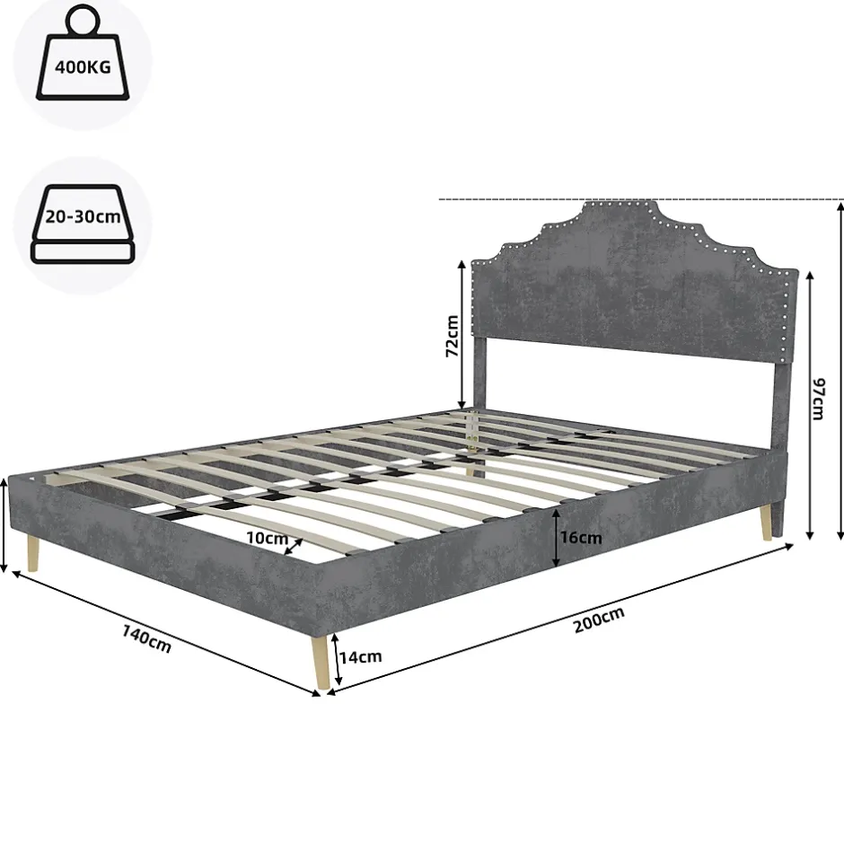 Okwish Lit Double Ado 140x200 cm - Lit Bas Capitonné, Sans Vérin et Sans Matelas, Moderne et Confortable, Tissu Gris Sale