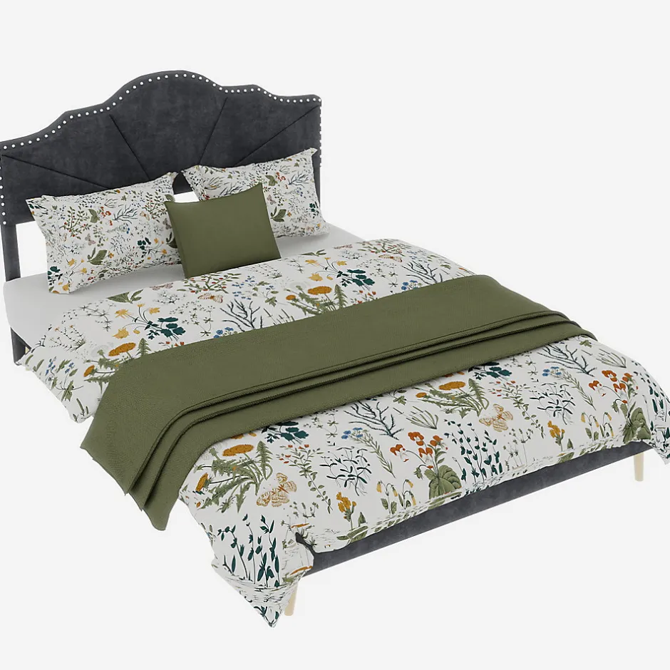 Okwish Lit Double Ado 140x200 cm - Lit Capitonné Bas Moderne et Confortable, Sans Vérin, Sans Matelas, Tissu Gris