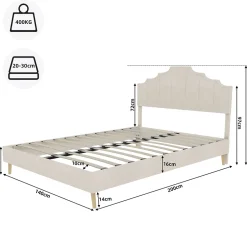 Okwish Lit Double Ado 140x200 cm - Tête de Lit Confortable et Style Moderne, Structure Composite en Tissu et Métal, sans Matelas, Beige Discount