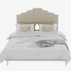 Okwish Lit Double Ado 140x200 cm - Tête de Lit Confortable et Style Moderne, Structure Composite en Tissu et Métal, sans Matelas, Beige Discount