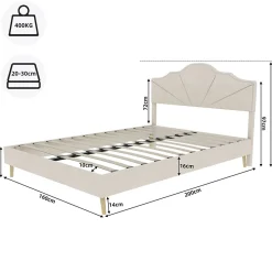 Okwish Lit Double Adulte 160x200 cm - Lit Bas Capitonné Moderne et Confortable, Sans Vérin, Sans Matelas, Tissu Beige