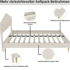 Okwish Lit Double Adulte 160x200 cm - Lit Bas Capitonné Moderne et Confortable, Sans Vérin, Sans Matelas, Tissu Beige
