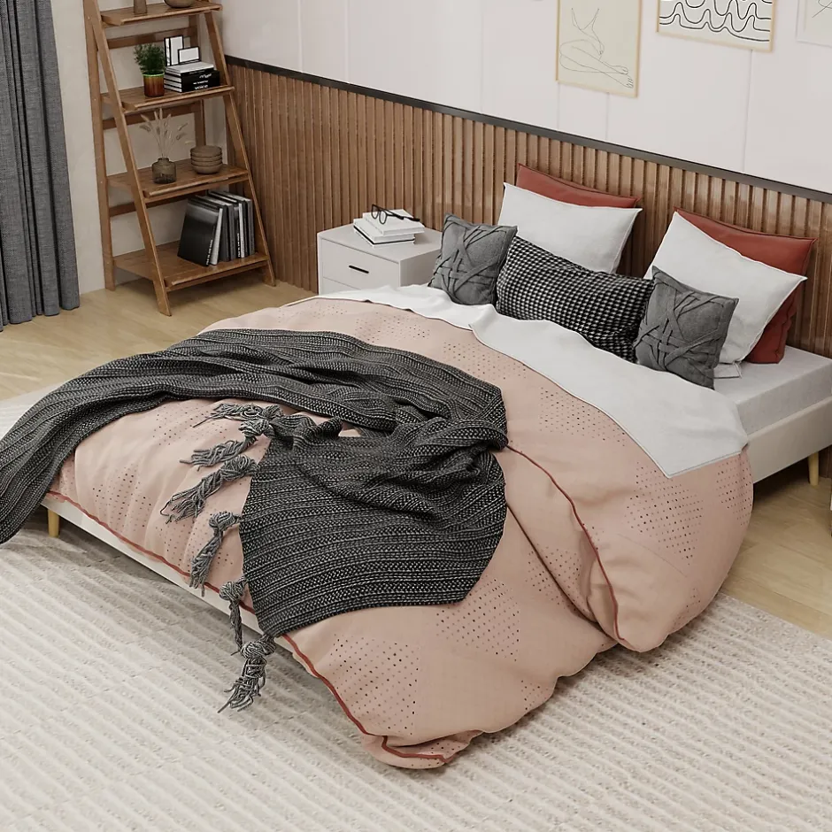 Okwish Lit Double Adulte 160x200 cm - Lit Sans Tête de Lit, Sans Matelas, Velours Moderne et Bas, Cadre Stable en Composite, Beige Sale