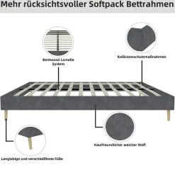 Okwish Lit Double Adulte/Ado 140x200 cm, avec Cadre Bas Moderne et Stable, Design Minimaliste en Velours Hollandais Gris, Sans Matelas Sale