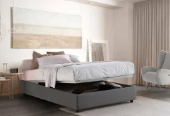 Talamo Italia Lit double Alaksir, Lit coffre en tissu, Ouverture frontale, avec matelas 140x200 cm inclus, 100% Made in Italy, Gris New
