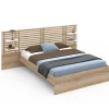 IDMarket Lit double AMALIA avec tête de lit, étagères suspendues et sommier 140 x 190 cm hêtre et blanc New