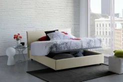 Talamo Italia Lit double Angelic, Lit coffre en tissu, Ouverture frontale, adapté pour matelas 140x190 cm, 100% Made in Italy, Beige Hot