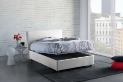 Talamo Italia Lit double Angelic, Lit coffre en tissu, Ouverture frontale, adapté pour matelas 140x190 cm, 100% Made in Italy, Blanc