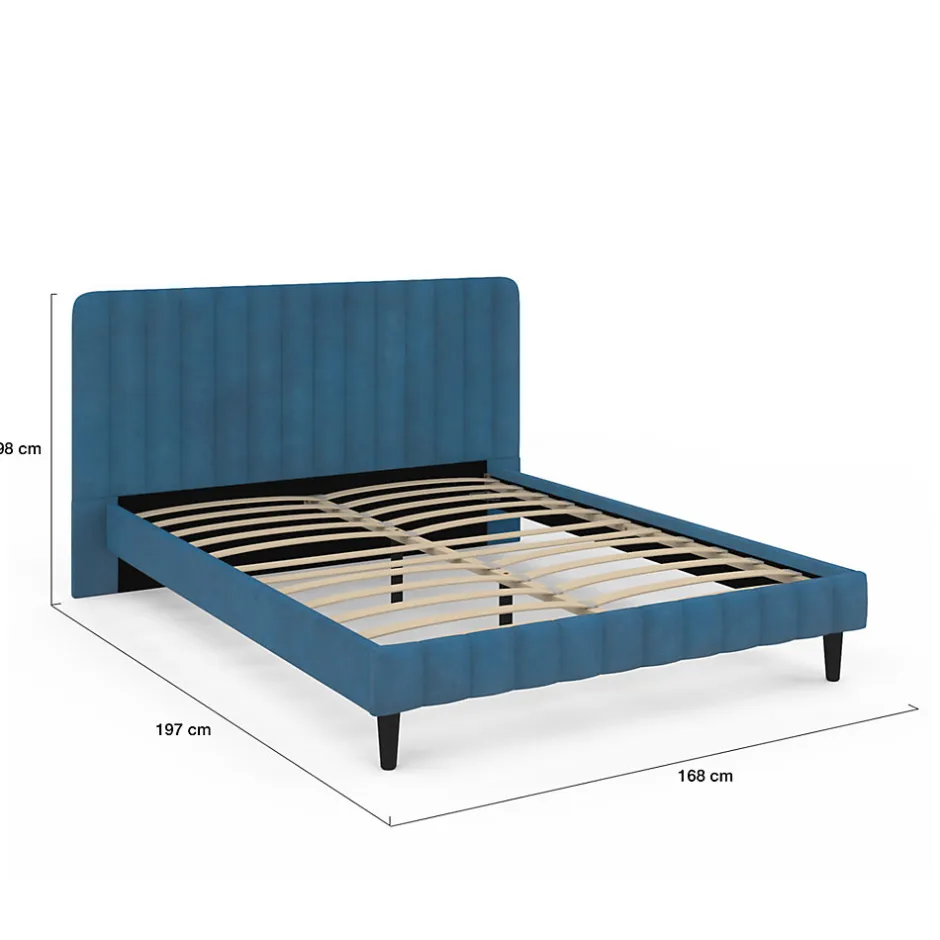 IDMarket Lit double ANNIE avec tête de lit et sommier 140 x 190 cm velours bleu