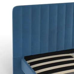 IDMarket Lit double ANNIE avec tête de lit et sommier 140 x 190 cm velours bleu