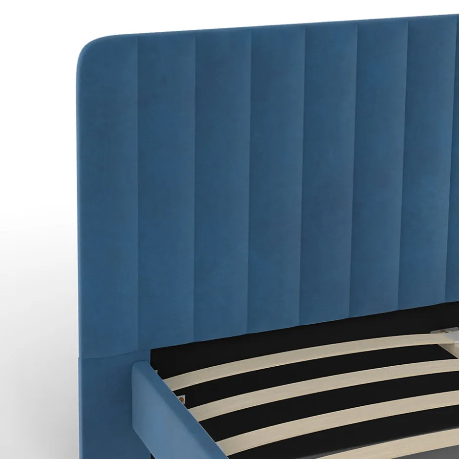 IDMarket Lit double ANNIE avec tête de lit et sommier 140 x 190 cm velours bleu
