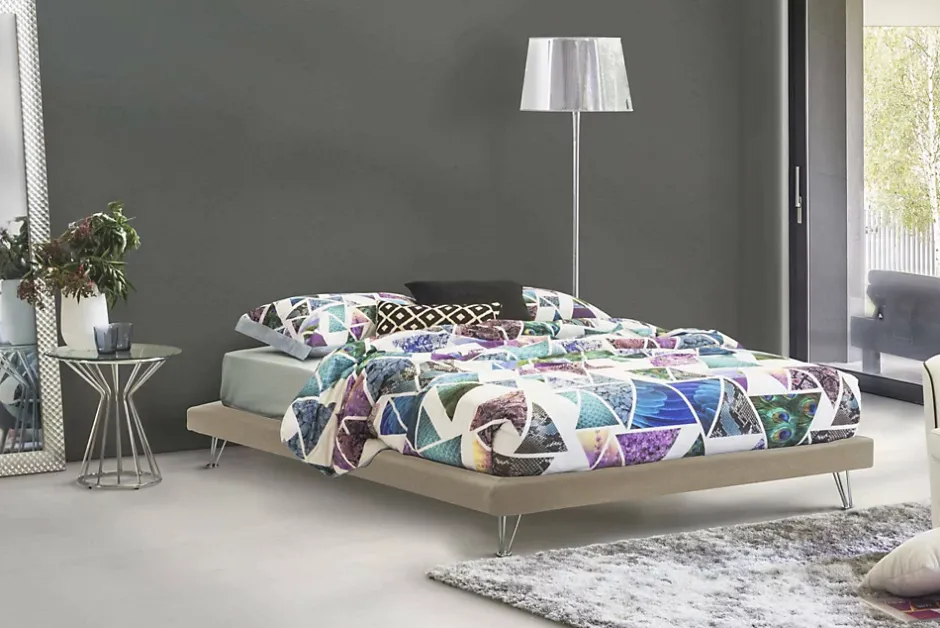 Talamo Italia Lit double Arbatrax, Lit fixe en tissu avec pieds, 100% Made in Italy, adapté pour matelas 160x190 cm, Beige