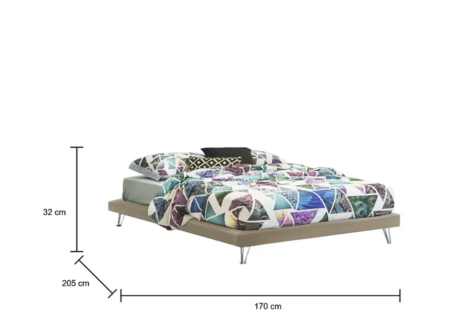 Talamo Italia Lit double Arbatrax, Lit fixe en tissu avec pieds, 100% Made in Italy, adapté pour matelas 160x190 cm, Beige