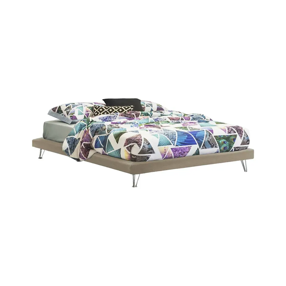 Talamo Italia Lit double Arbatrax, Lit fixe en tissu avec pieds, 100% Made in Italy, adapté pour matelas 160x190 cm, Beige