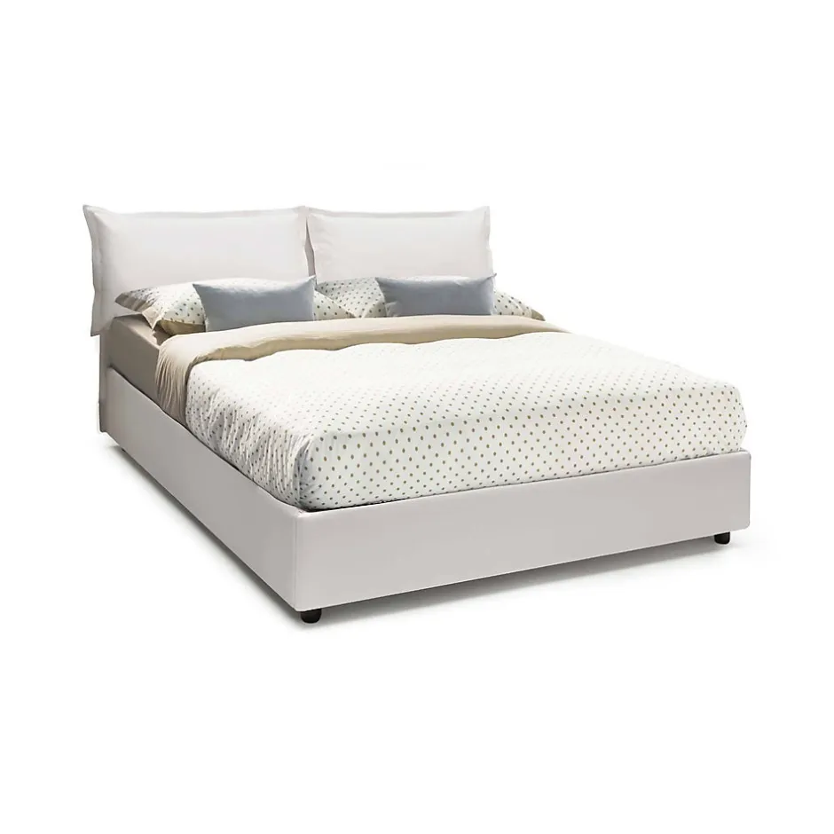 Talamo Italia Lit double Arry, lit coffre en éco-cuir, ouverture frontale, matelas 140x200 cm inclus, 100% Made in Italy, Blanc