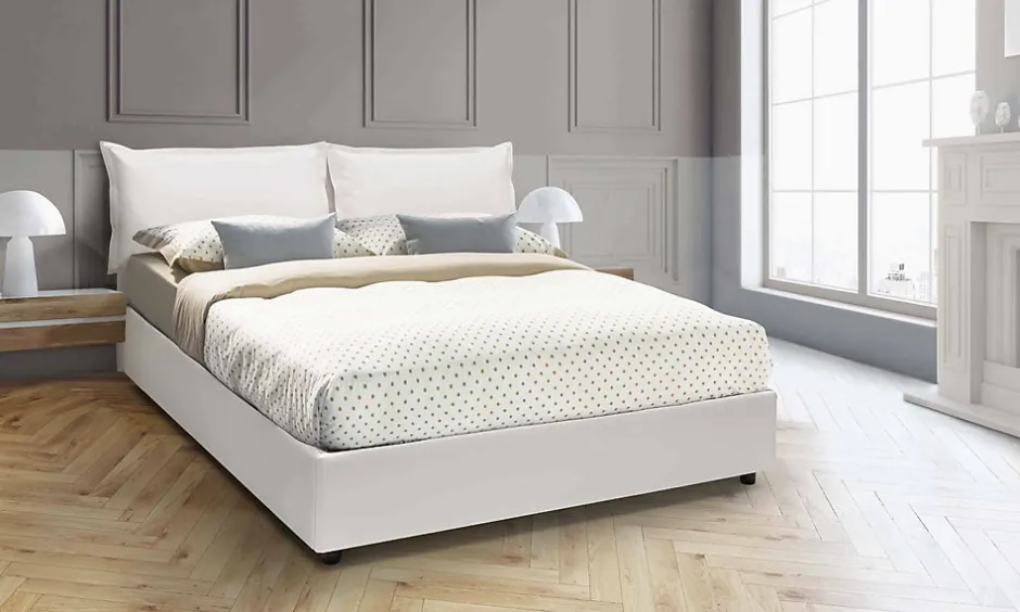 Talamo Italia Lit double Arry, lit coffre en éco-cuir, ouverture frontale, matelas 140x200 cm inclus, 100% Made in Italy, Blanc