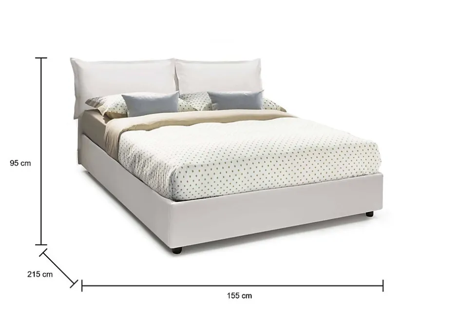 Talamo Italia Lit double Arry, lit coffre en éco-cuir, ouverture frontale, matelas 140x200 cm inclus, 100% Made in Italy, Blanc