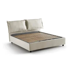 Talamo Italia Lit double Askari, Lit coffre en tissu, Ouverture frontale, Convient pour matelas 140x190 cm, 100% Made in Italy, Beige