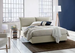 Talamo Italia Lit double Askari, Lit coffre en tissu, Ouverture frontale, Convient pour matelas 140x190 cm, 100% Made in Italy, Beige