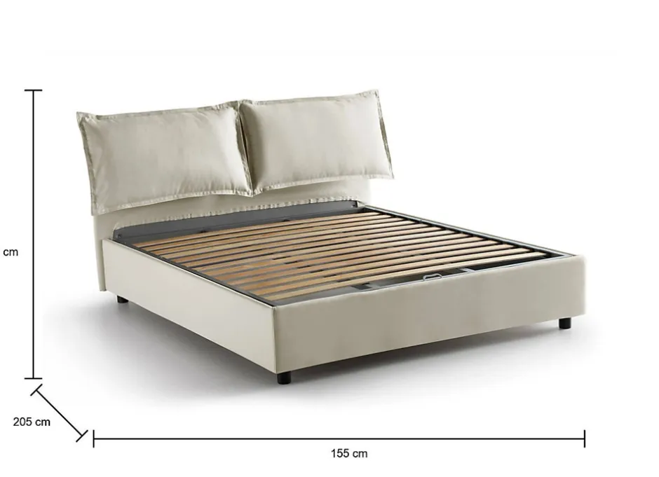 Talamo Italia Lit double Askari, Lit coffre en tissu, Ouverture frontale, Convient pour matelas 140x190 cm, 100% Made in Italy, Beige