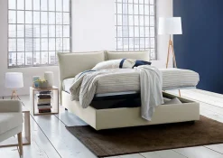 Talamo Italia Lit double Askari, Lit coffre en tissu, Ouverture frontale, Convient pour matelas 140x190 cm, 100% Made in Italy, Beige