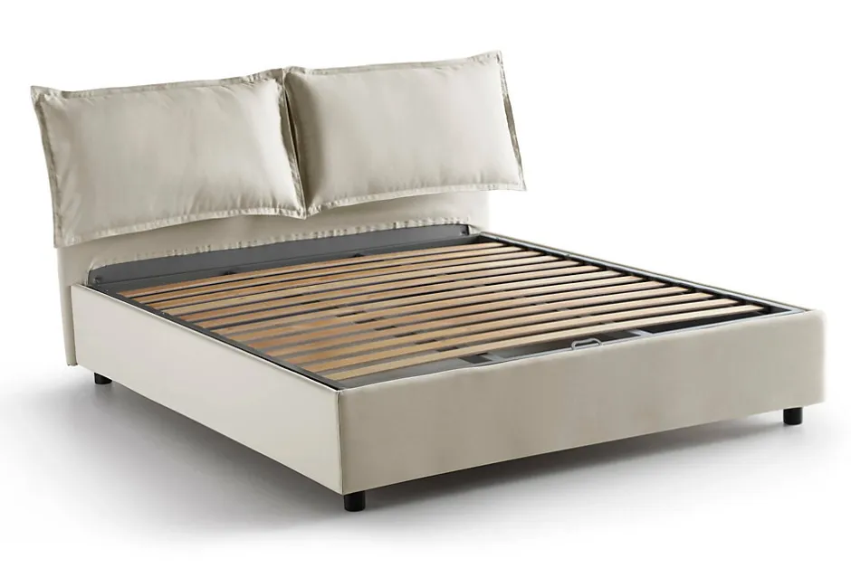 Talamo Italia Lit double Askari, Lit coffre en tissu, Ouverture frontale, Convient pour matelas 140x190 cm, 100% Made in Italy, Beige