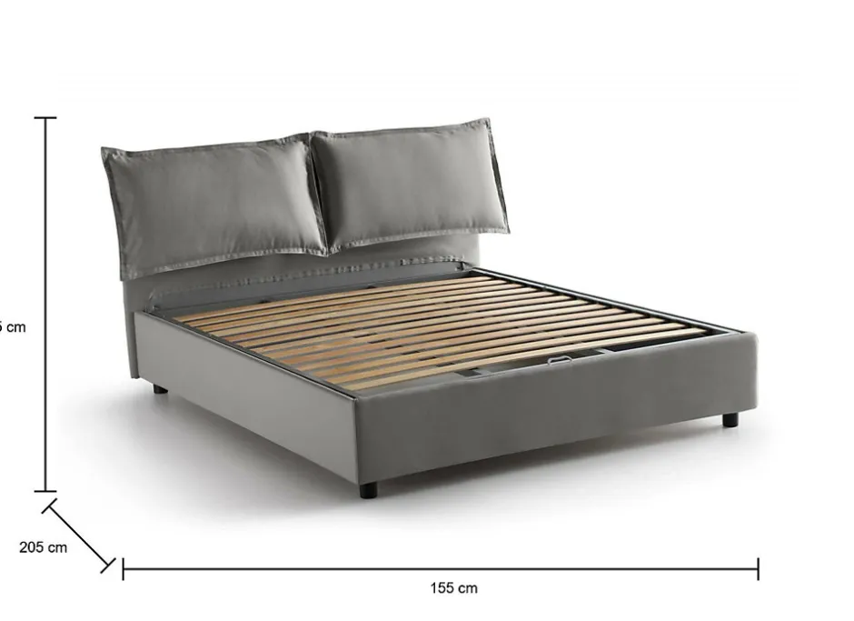 Talamo Italia Lit double Askari, Lit coffre en tissu, Ouverture frontale, Convient pour matelas 140x190 cm, 100% Made in Italy, Gris