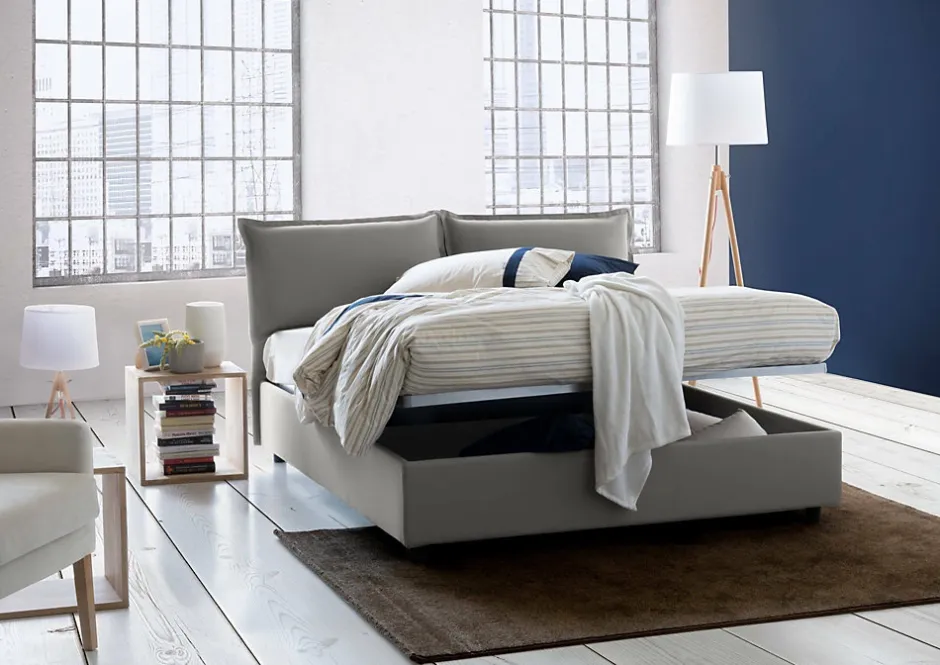 Talamo Italia Lit double Askari, Lit coffre en tissu, Ouverture frontale, Convient pour matelas 140x190 cm, 100% Made in Italy, Gris