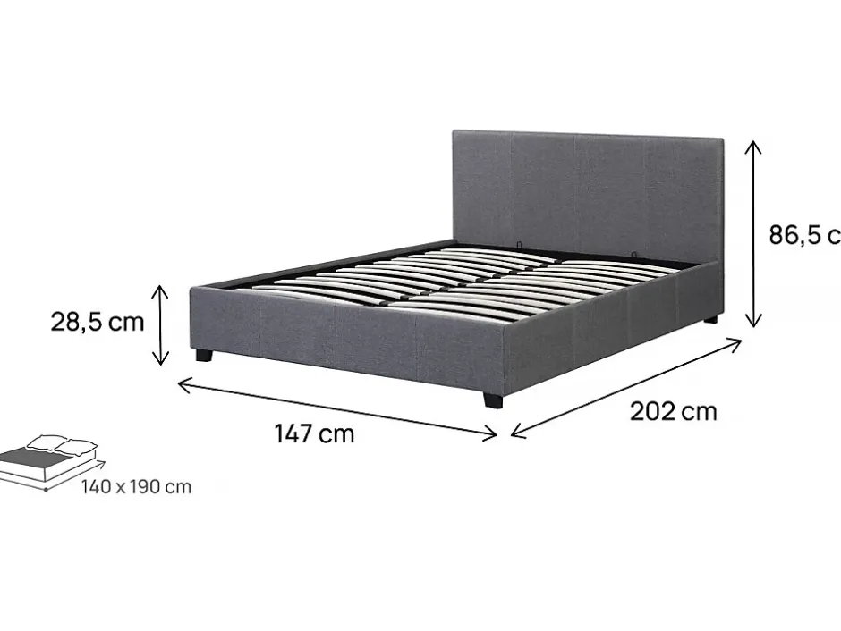 Habitat Et Jardin Lit double avec coffre "Carla" 140 x 190 Gris New