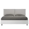 Ityhome Lit double avec rangement, double relevable, 160x200 cm, bois de frêne blanc, coussins simili cuir gris tourterelle, Egos Antea