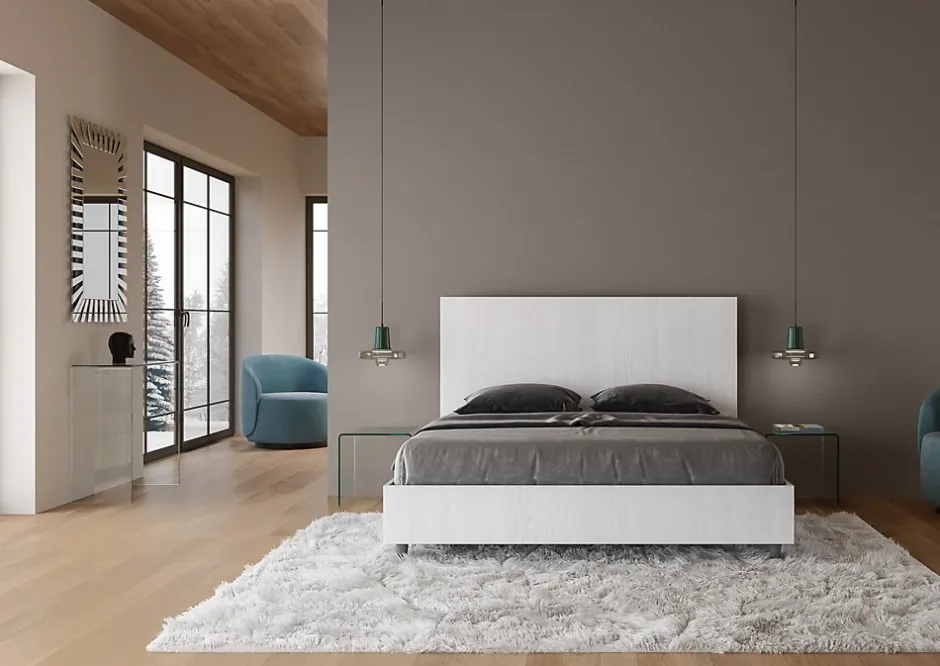 Ityhome Lit double avec rangement, double relevable, 160x200 cm, frêne blanc, New Egos Online