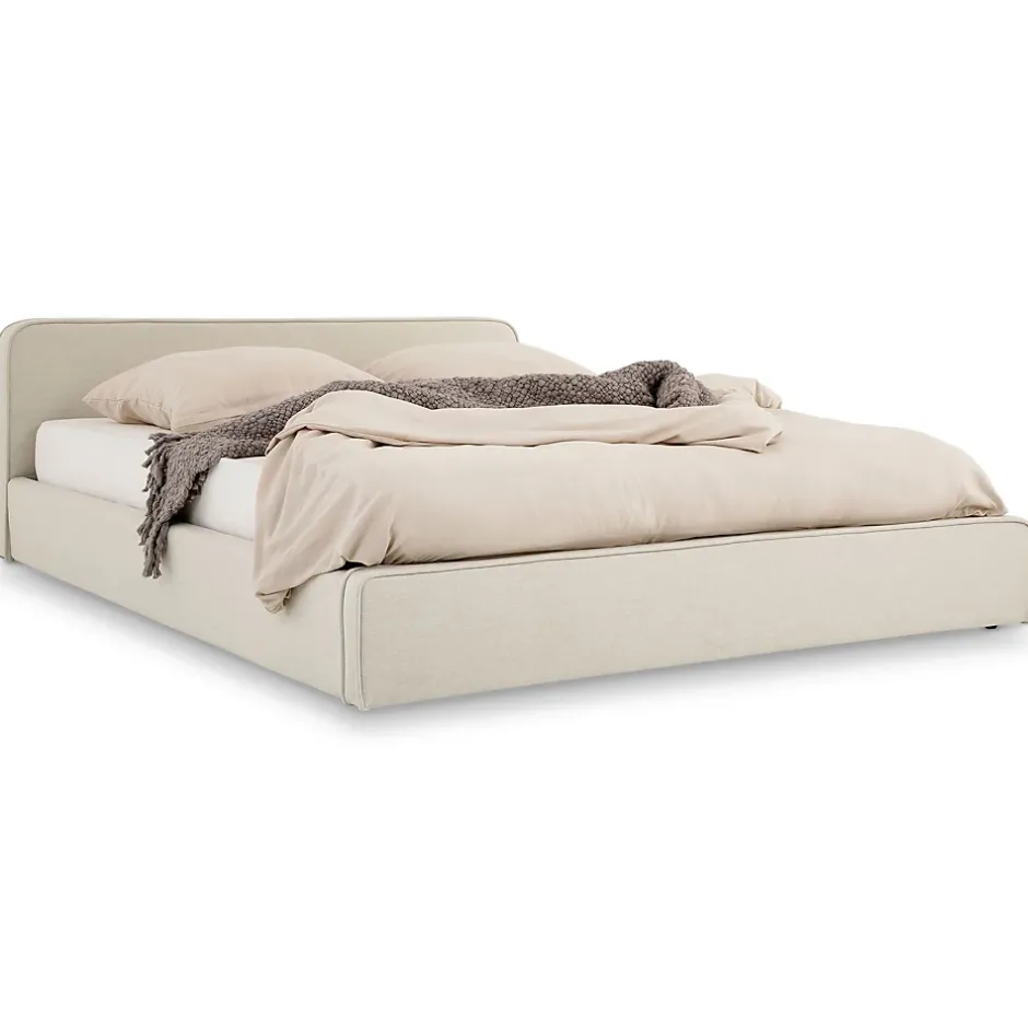 Idimex Lit double BELARTI 140 x 190 cm rembourré, revêtement en tissu - Blanc crème